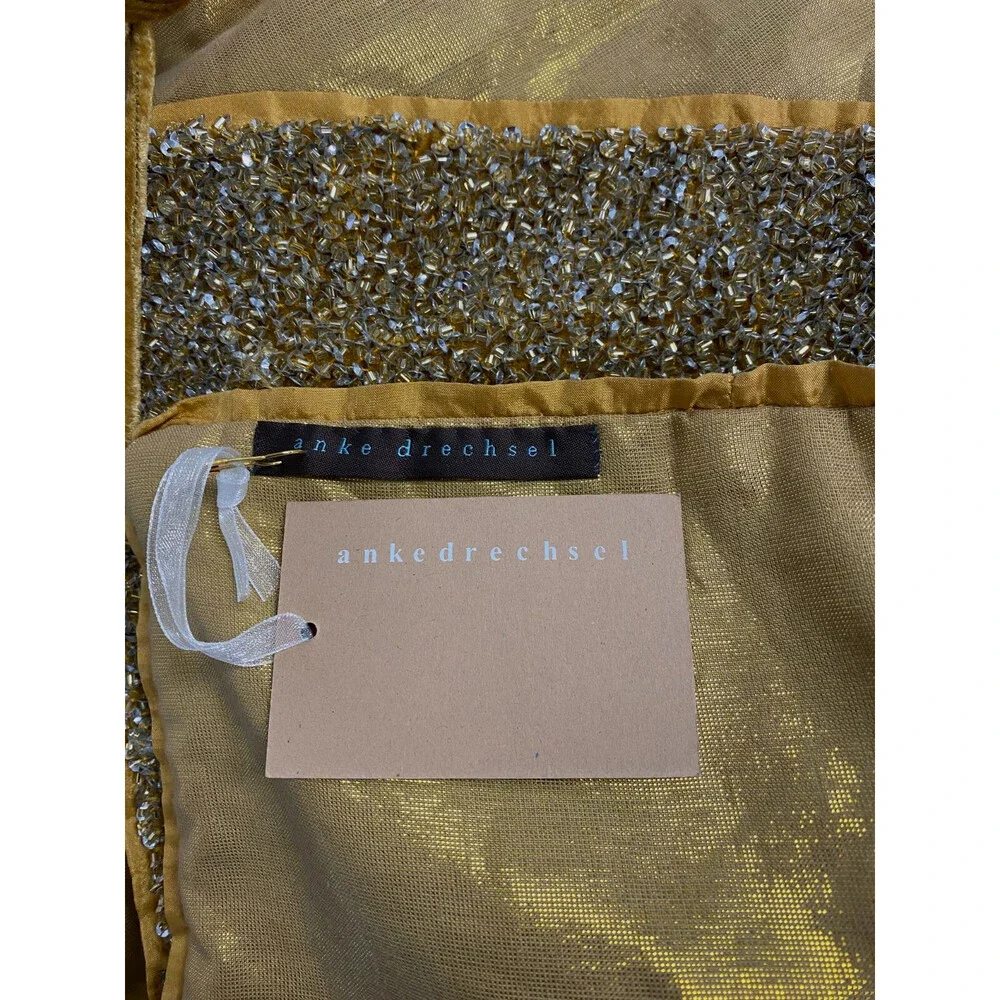 $1400 Anke Drechsel Gold Metallic Beaded Sequin Holiday Tree Skirt 30in Diameter